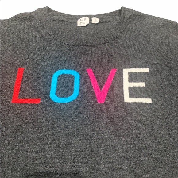 GAP M Crewneck Charcoal LOVE Graphic Sweater - Picture 3 of 7